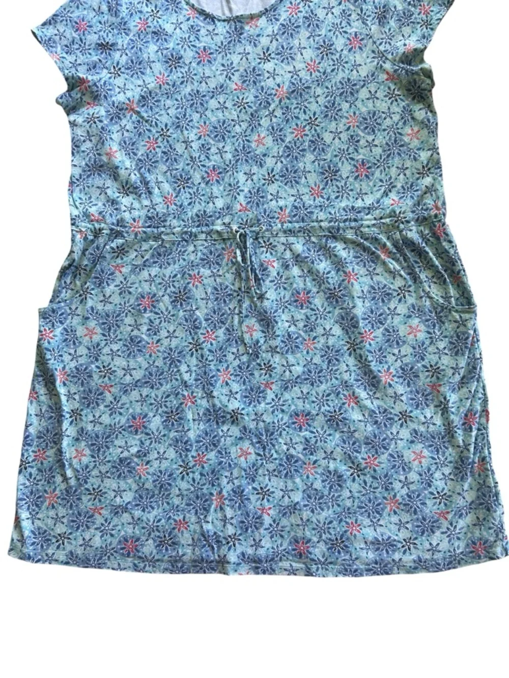 Talbots 100% Cotton T Shirt Dress Drawstring Waist Size 3X Floral Sand Dollar - Picture 4 of 11
